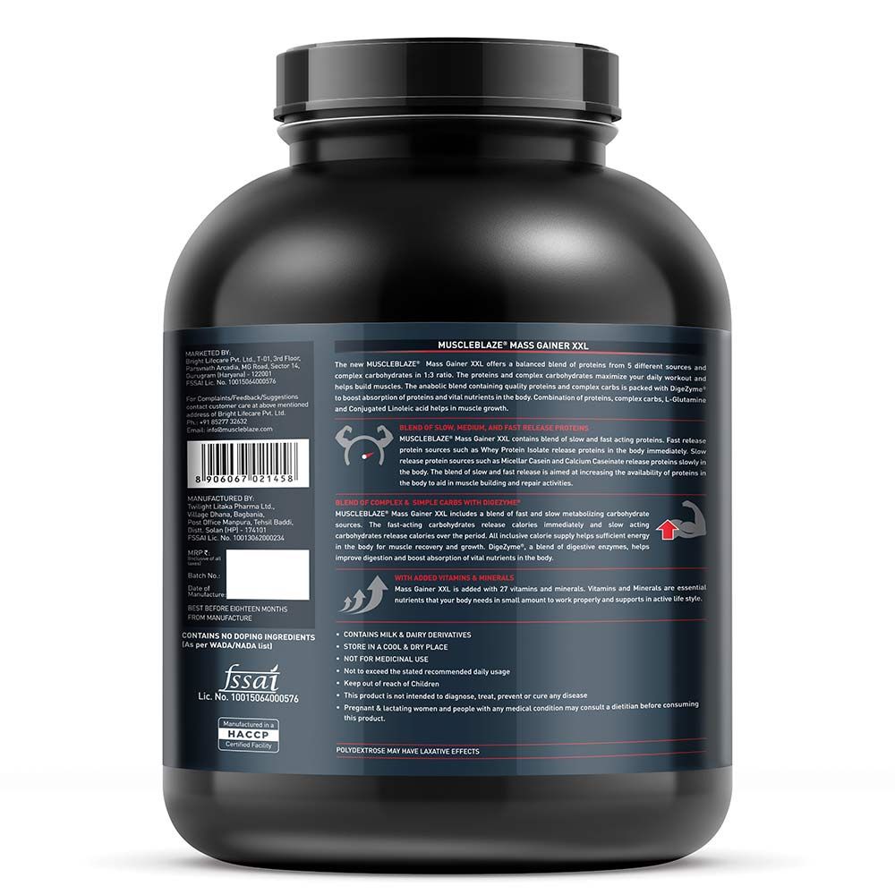 MuscleBlaze Mass Gainer XXL With Complex Carbs and Proteins in 3:1 ratio